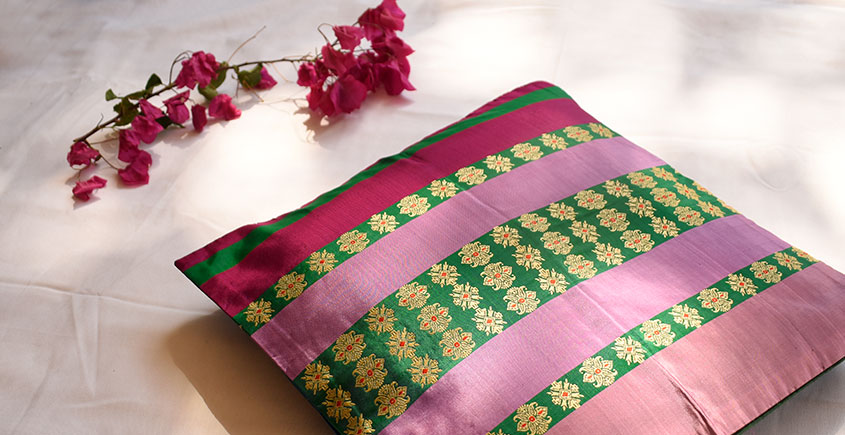 सौमनस | Saumanas ☘ Baluchari Cushion { 17 }  { 16 X 16 inch }